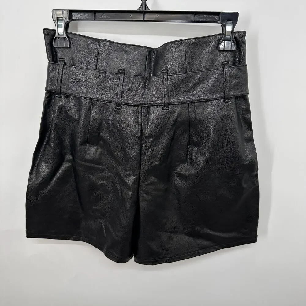 COMMANDO NWT Black Faux Leather Paperbag Shorts in Black // Small